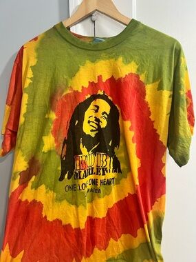 Bob Marley Tie-Dye Tee in Red, Yellow & Green
